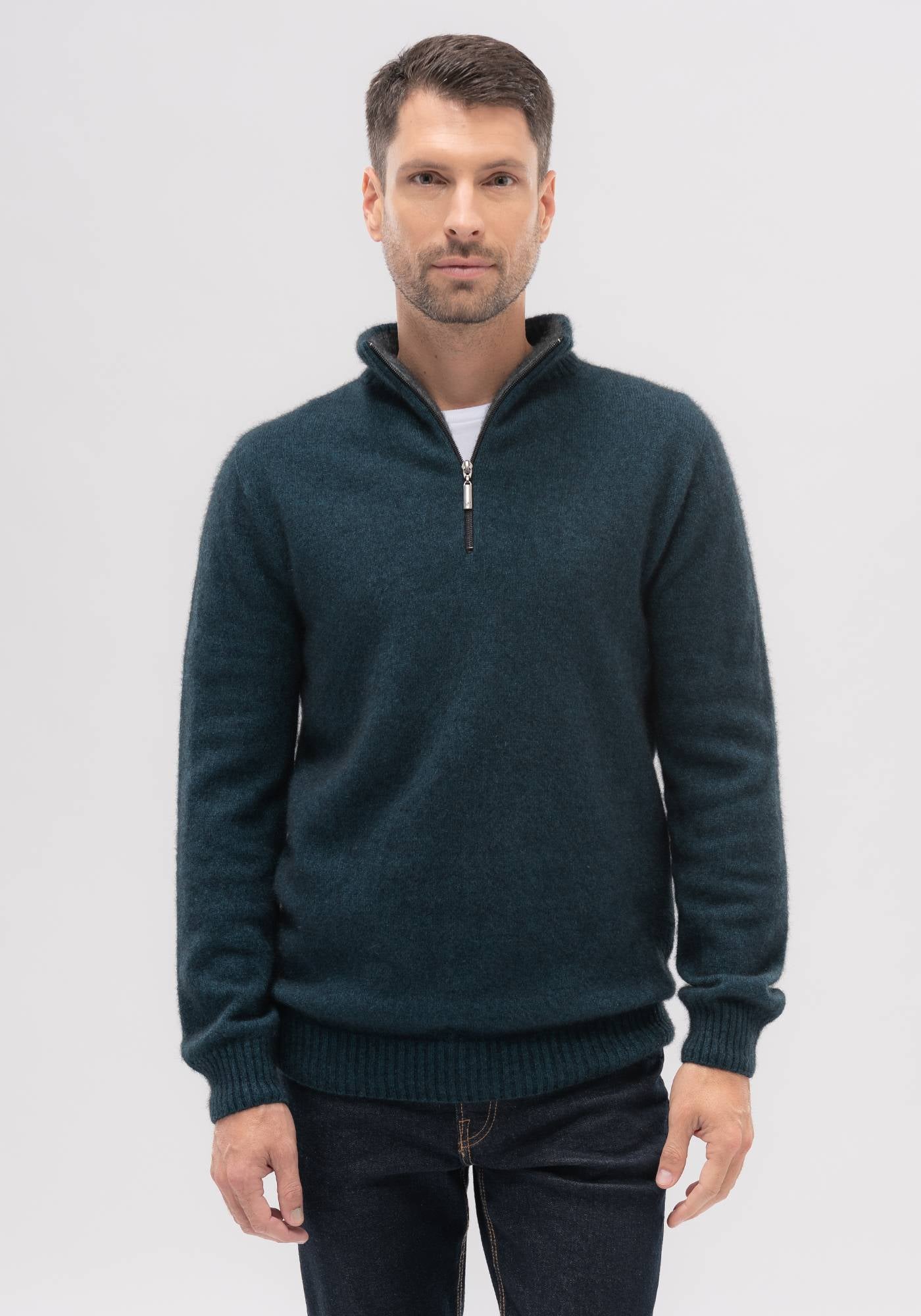 Merino Mink Contrast Half Zip Sweater