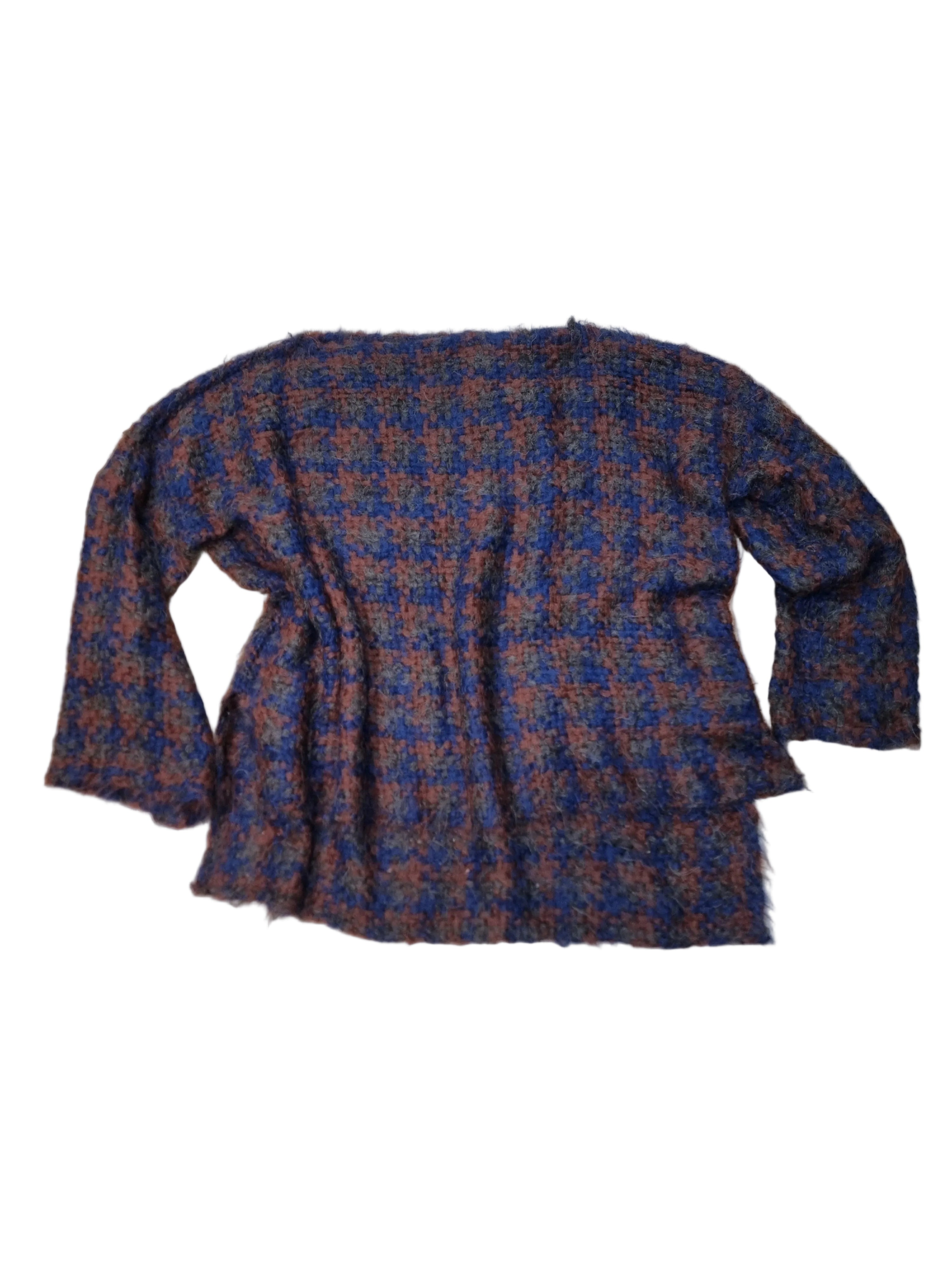 Lorena Laing Hand Woven Houndstooth Suri Sweater Rust/Navy
