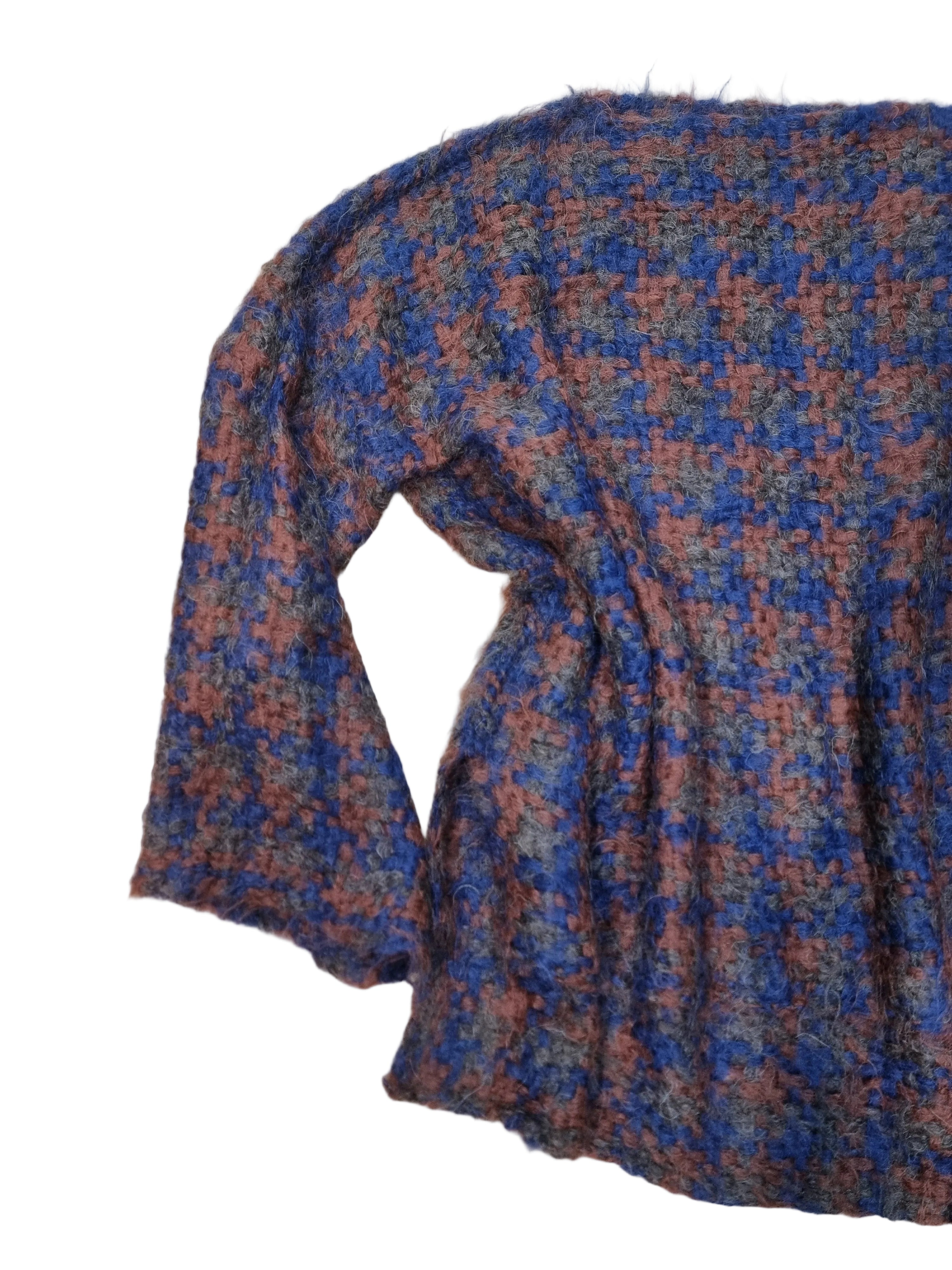 Lorena Laing Hand Woven Houndstooth Suri Sweater Rust/Navy