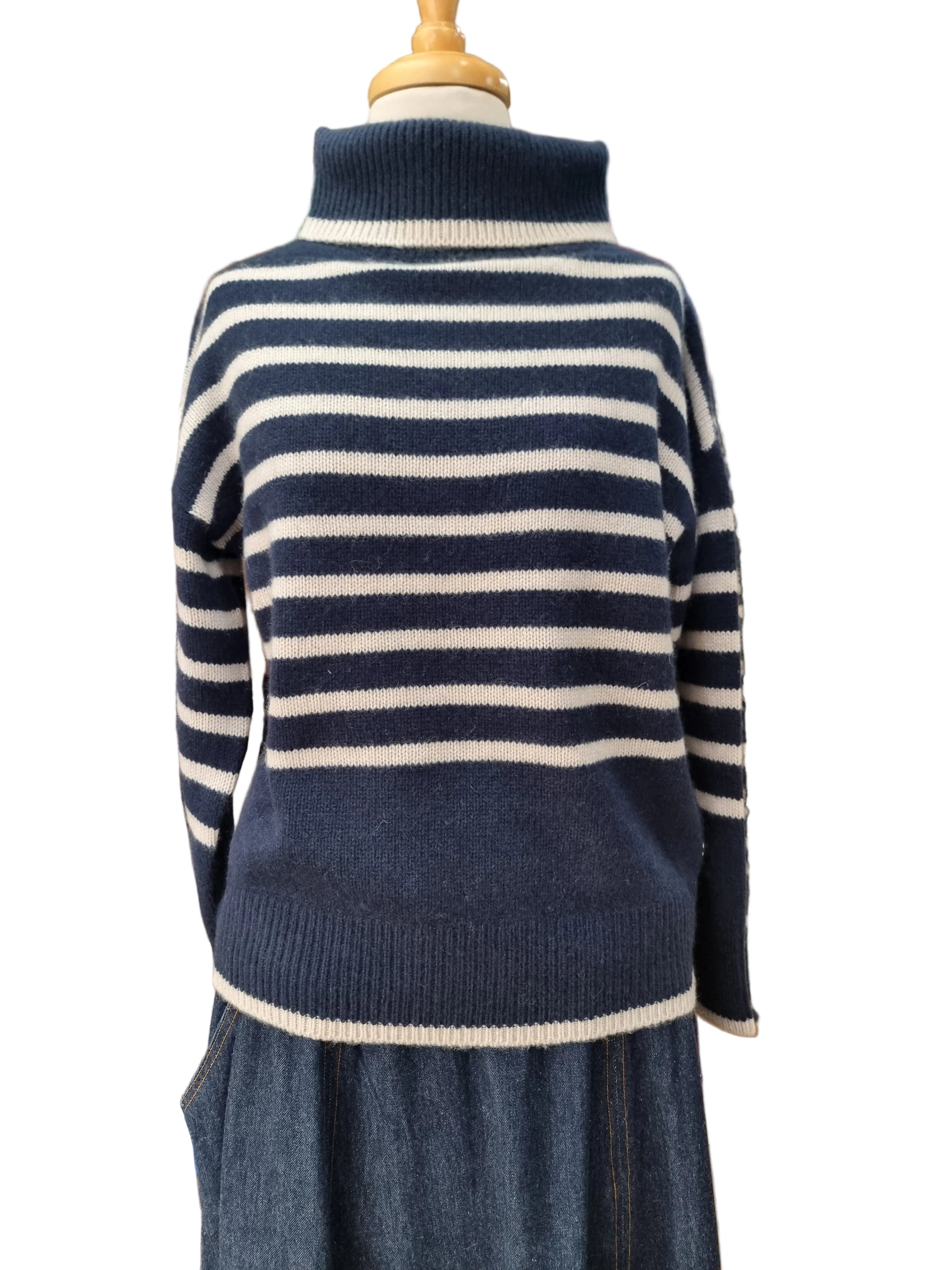 Mia Fratino Cashmere Hunter Stripe Roll Neck