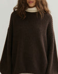 Cashmerism Highland Cloud Oversized Crew Neck Pullover Chocolate