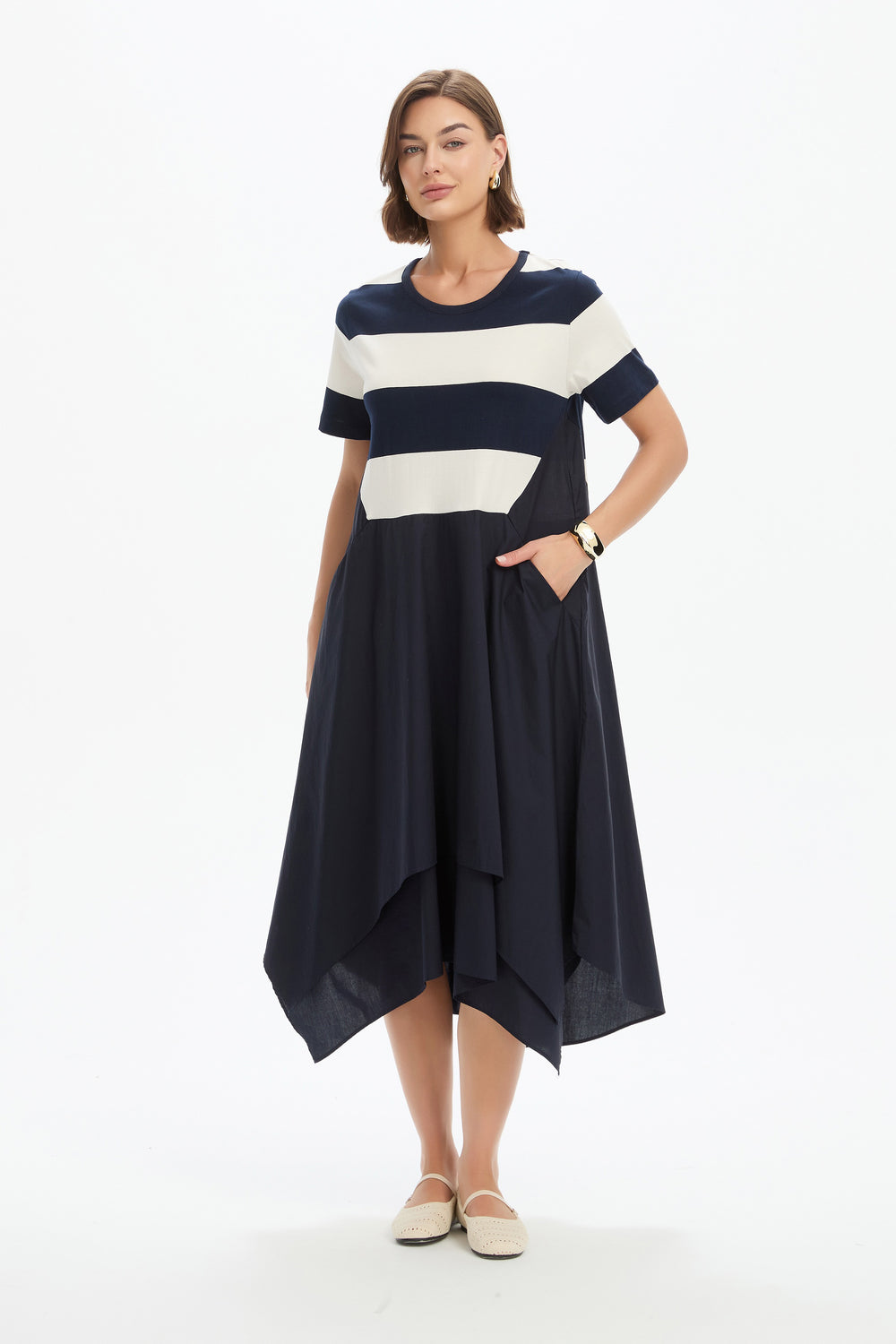 Tirelli Stripe Hanky Hem Combi Dress