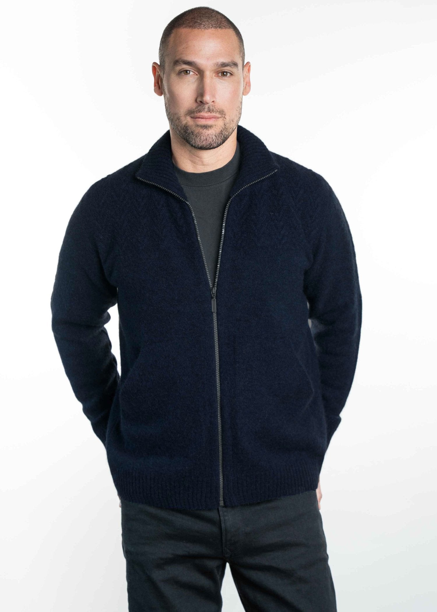 Koru Mens Cable Possum Full Zip Cardigan