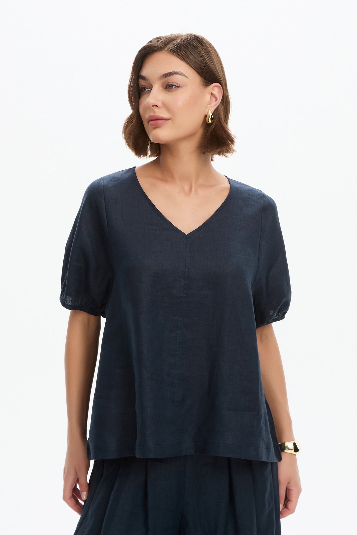Tirelli Linen Bishop Sleeve Top